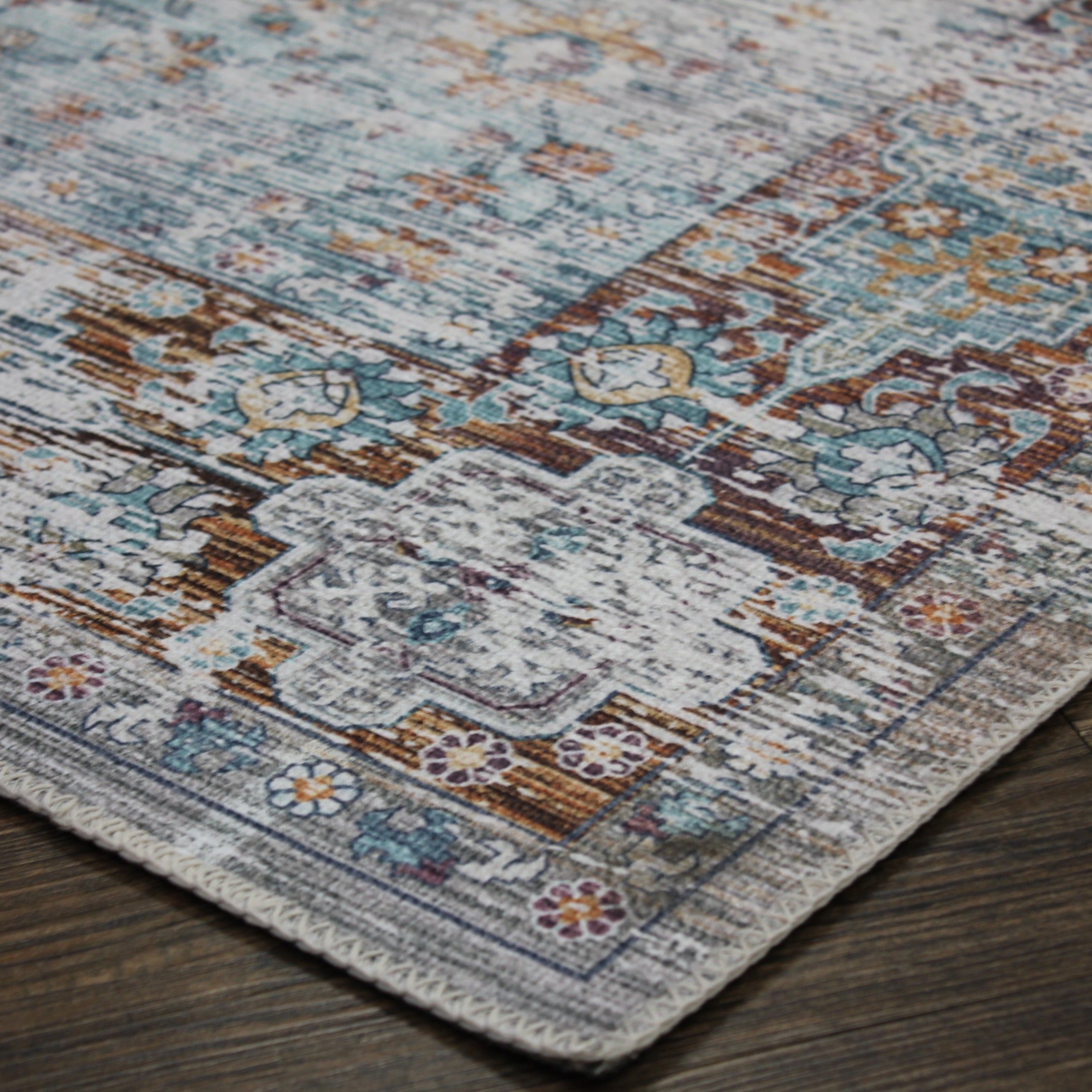 Beige Vintage Faded Design Printed Style Area Rug/ Carpet