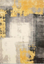 Soft Yellow Abstract Fluffy Cozy Comfortable Print Design Area Rug/ Carpet