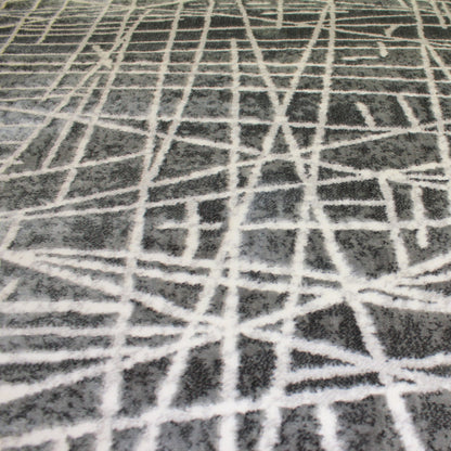 Geometric Soft Cozy Narrow Silver Fluffy Stripes Area Rug/ Carpet