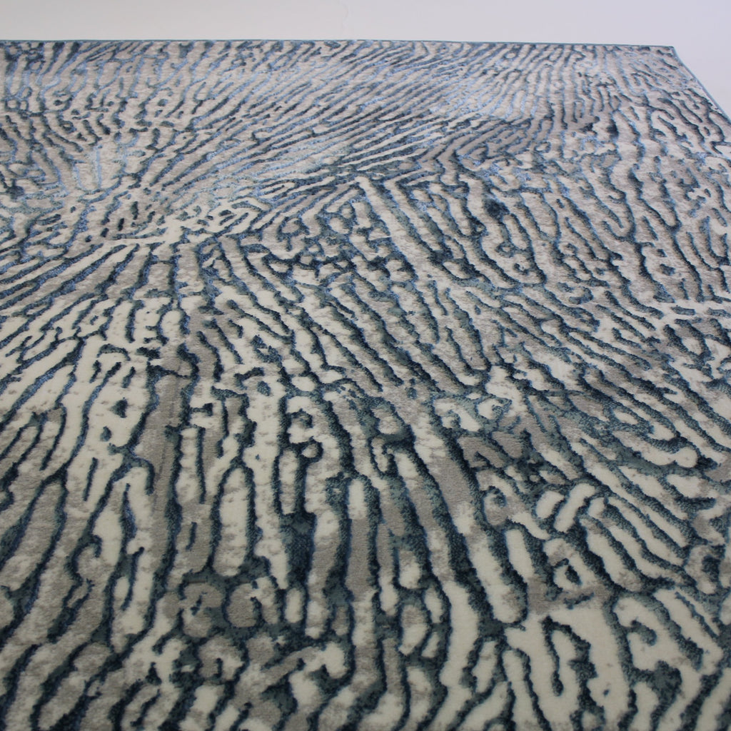 Soft Shiny Cozy Comfort Abstract Navy Blue Ivory Design Area Rug/ Carpet