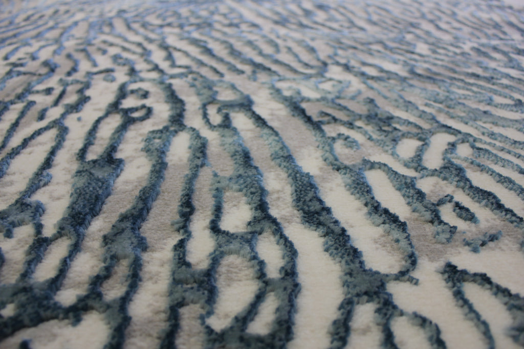 Soft Shiny Cozy Comfort Abstract Navy Blue Ivory Design Area Rug/ Carpet