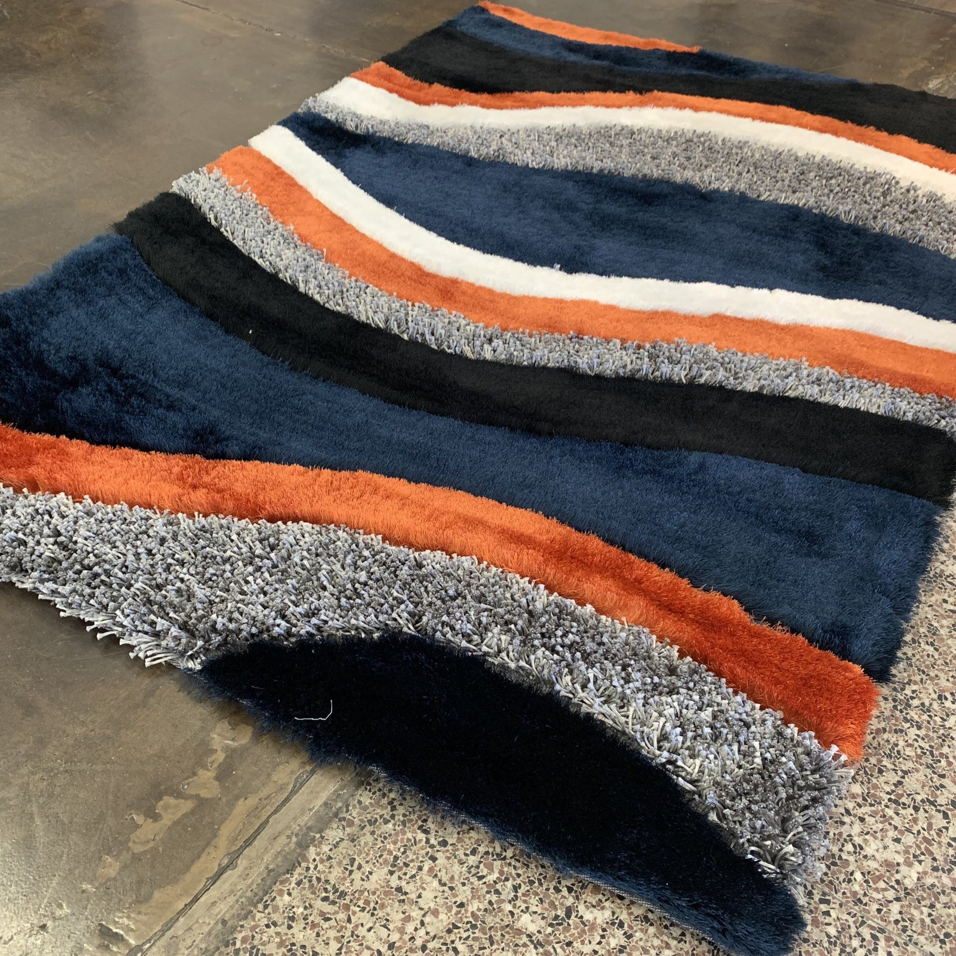 Orange Rust Navy Plush Fluffy Soft Multi Textural Shag Area Rug/ Carpet