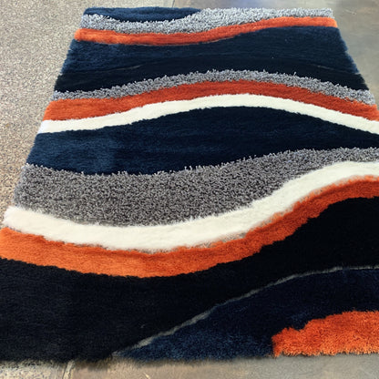 Orange Rust Navy Plush Fluffy Soft Multi Textural Shag Area Rug/ Carpet