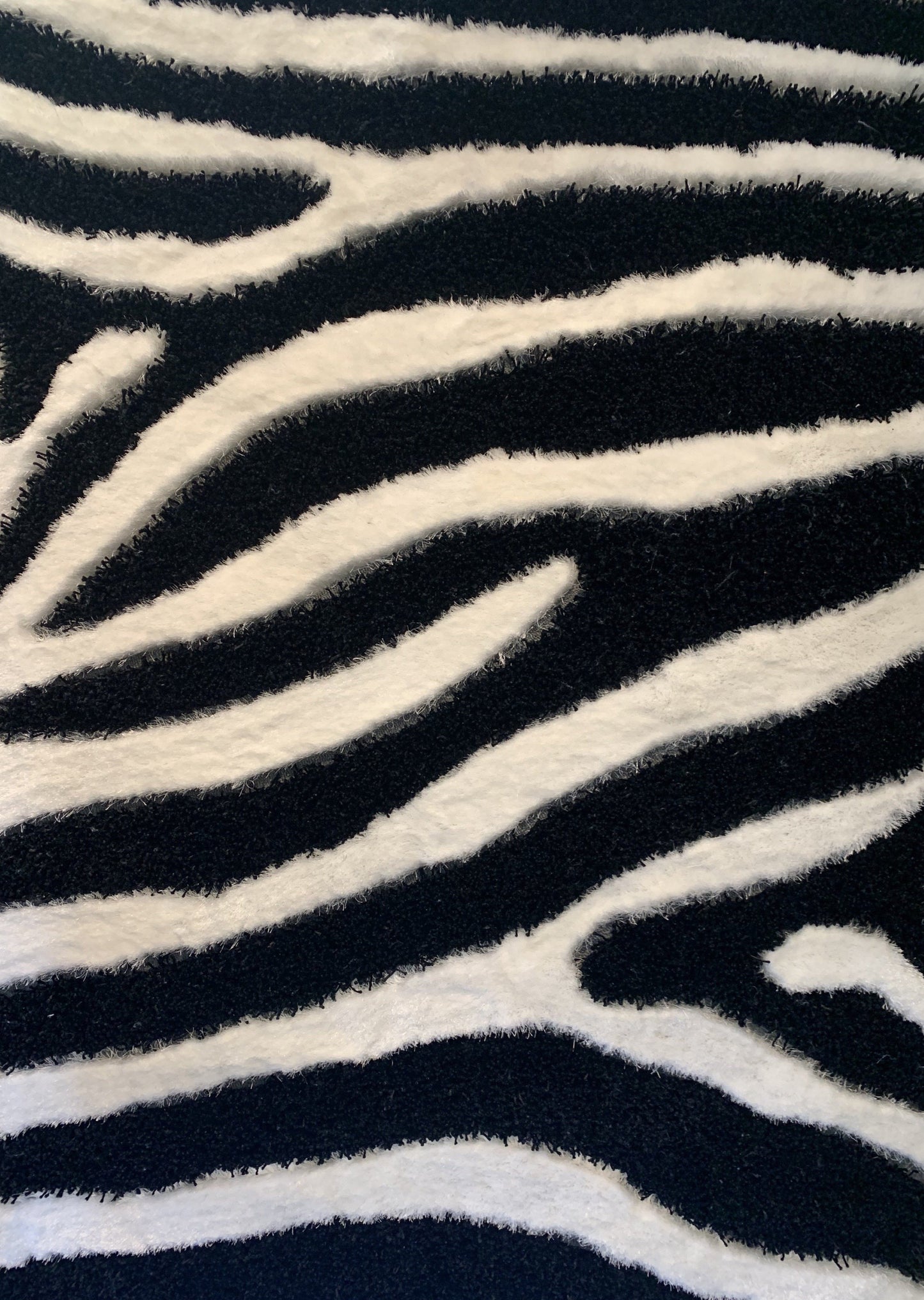 Zebra Animal Print Black & White Shag Long Pile Area Rug/Carpet
