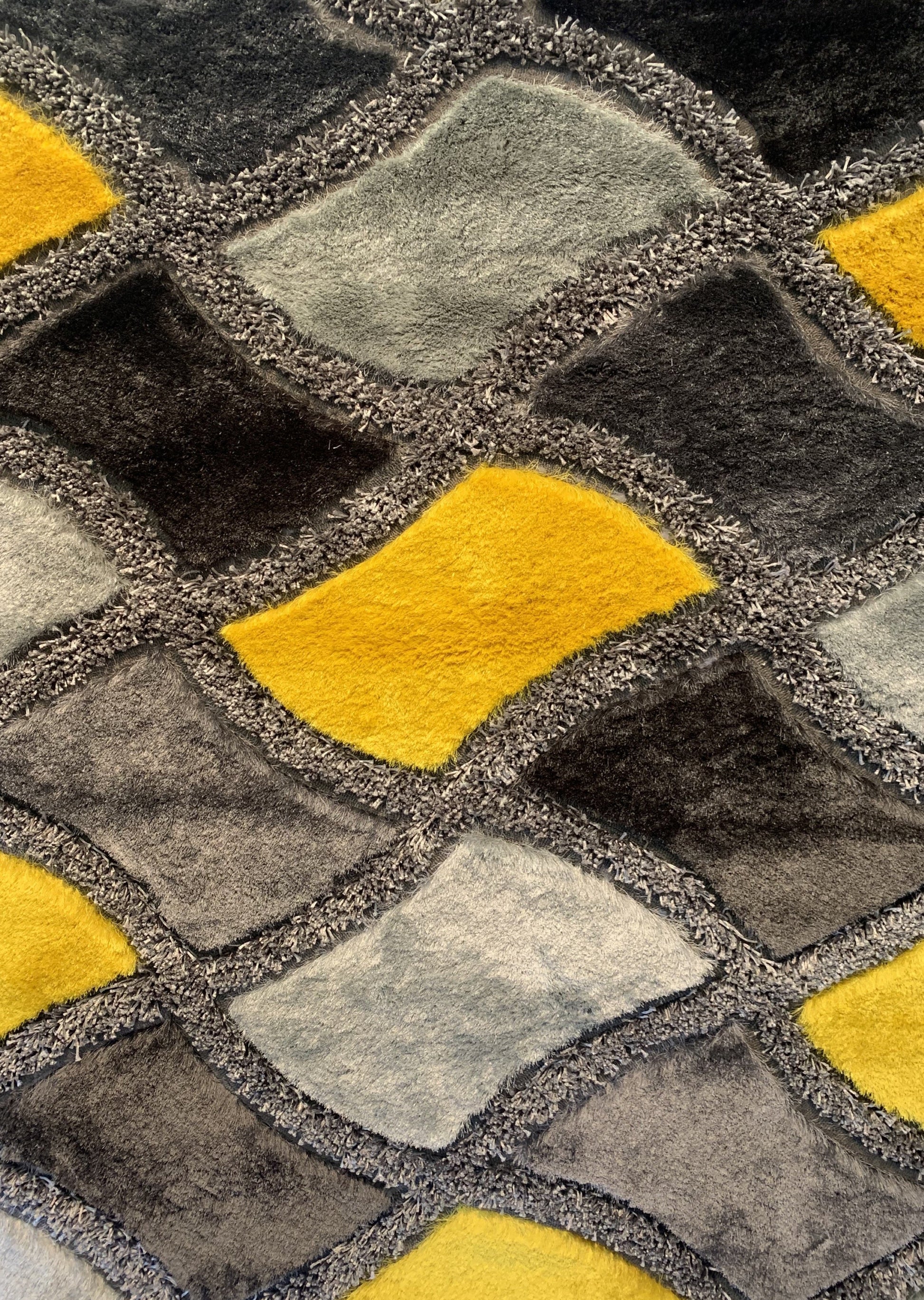 Plush Fluffy Soft Shinny Multi Textural Yellow Black Gray Shag Area Rug/Carpet