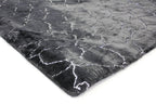 Black Marble with Silver Metallic Shimmery Design Faux Rabbit Touch Rug