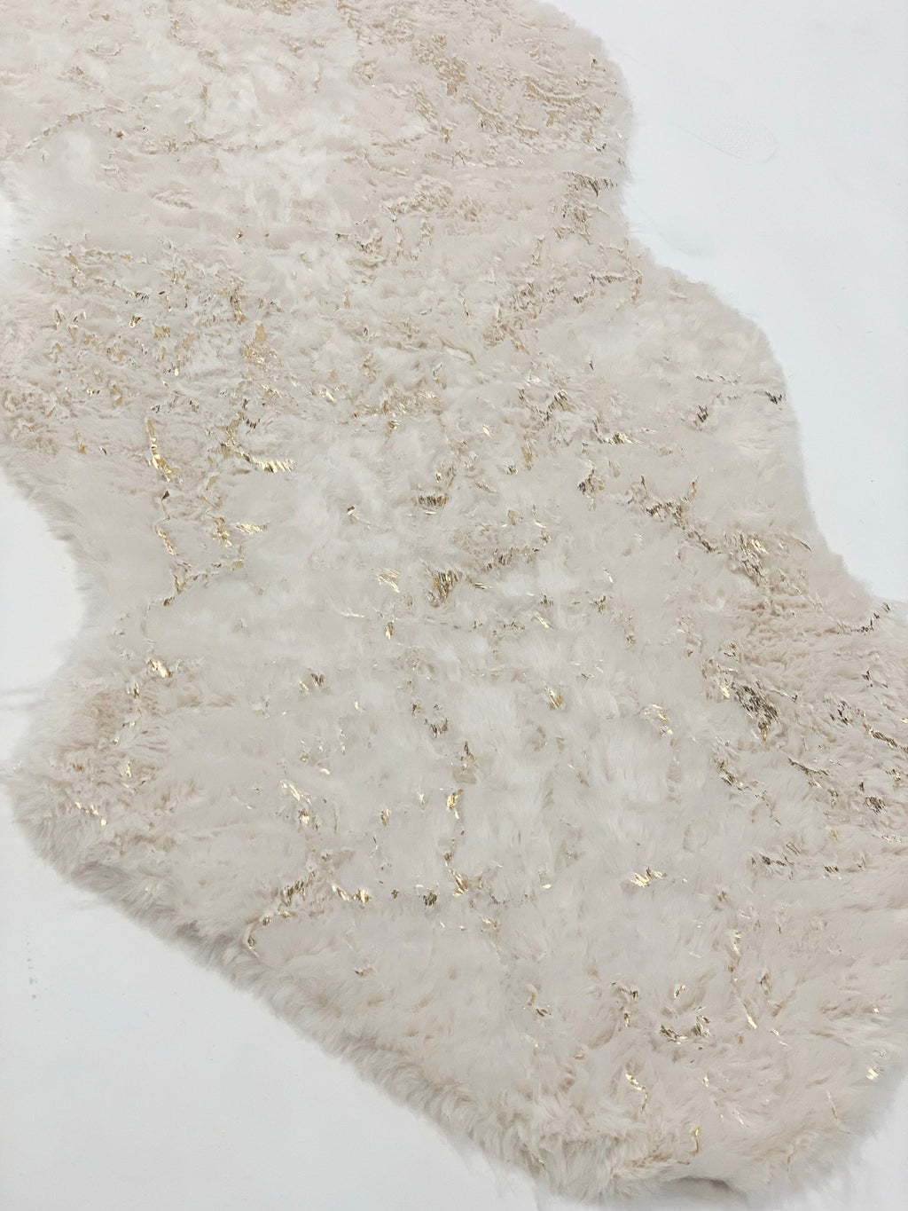 White Faux Fur Runner With Metallic Golden Design
