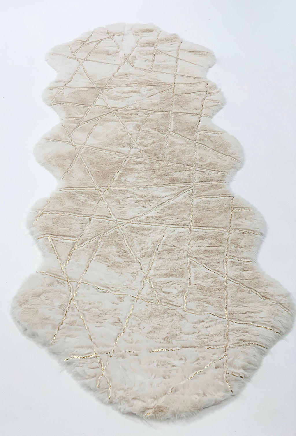White Faux Fur Runner With Metallic Golden Design