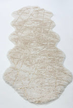 White Faux Fur Runner With Metallic Golden Design