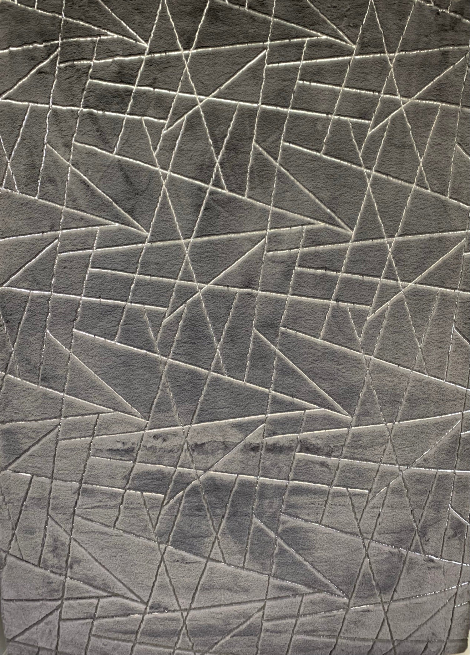 Charcoal Gray Faux Fur Rug With Metallic Silver Lines Rug/Carpet