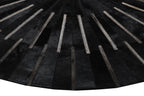 Geometric Round Cowhide Patchwork Rug – Black with Charcoal Stripes - Patchwork PCH216 Round