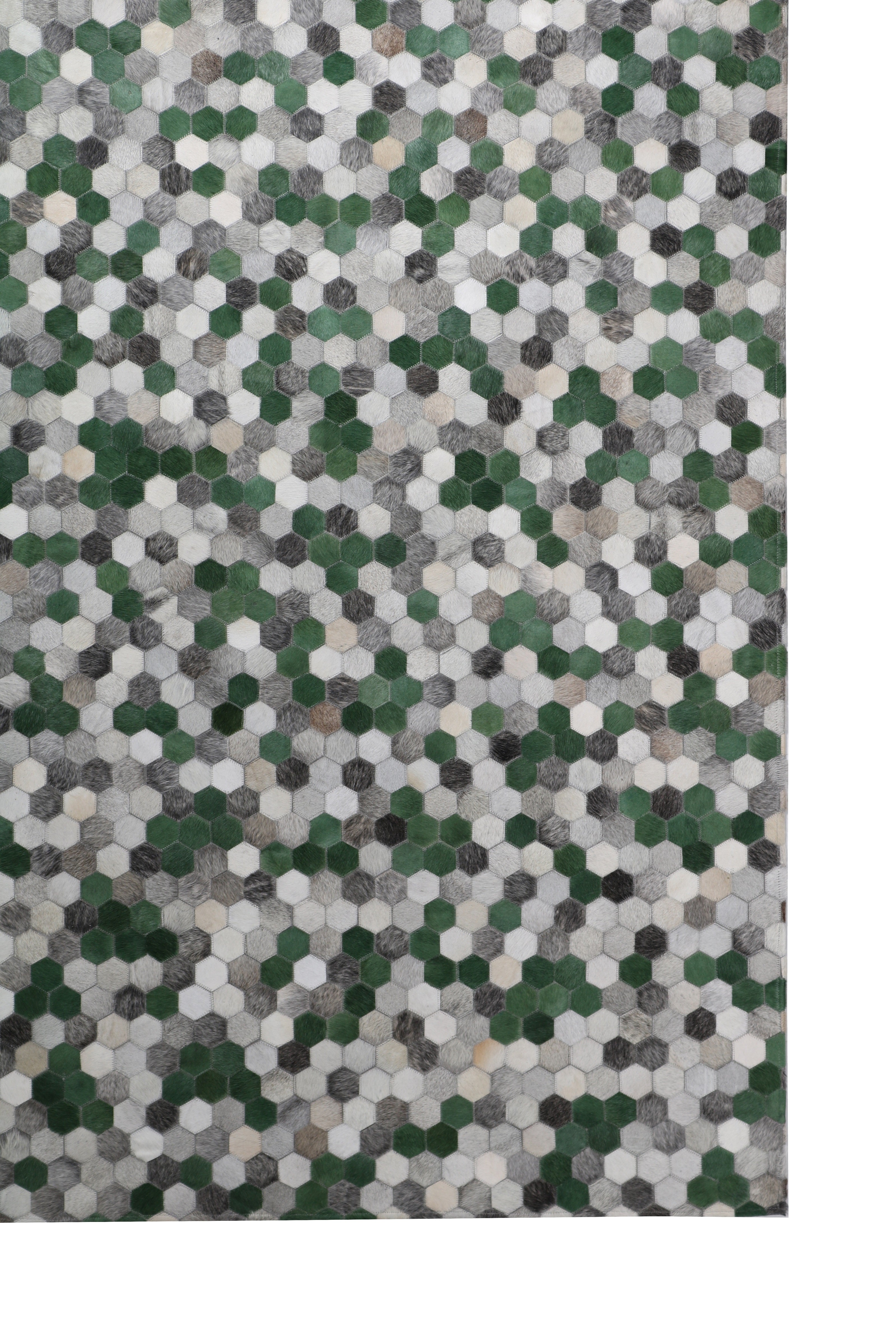 Earth-Tone Geometric Octagon Rug – Cowhide Patchwork Design in Green, Grey & Natural Shades - Patchwork PCH220 Green