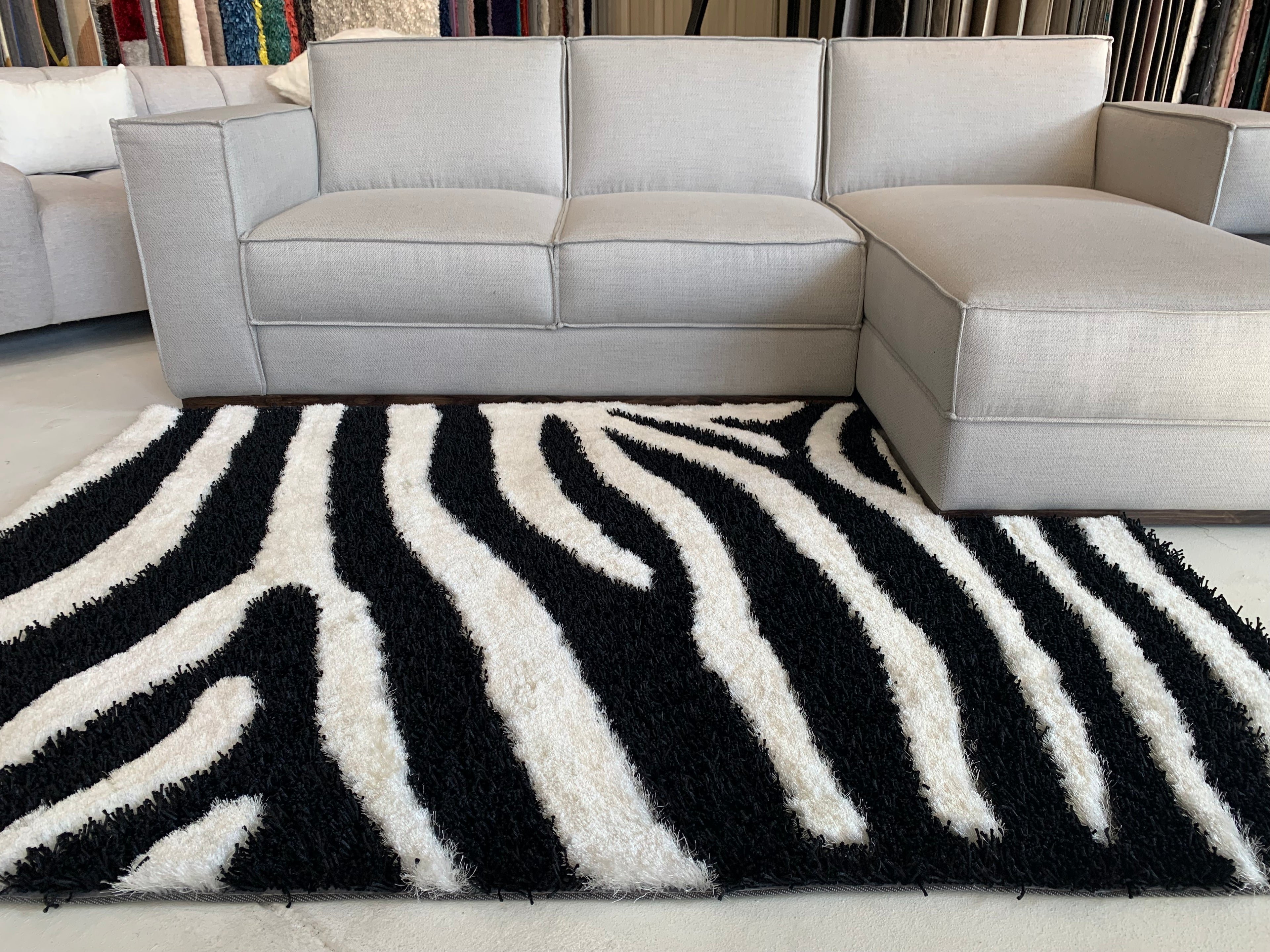 Zebra Animal Print Black & White Shag Long Pile Area Rug/Carpet