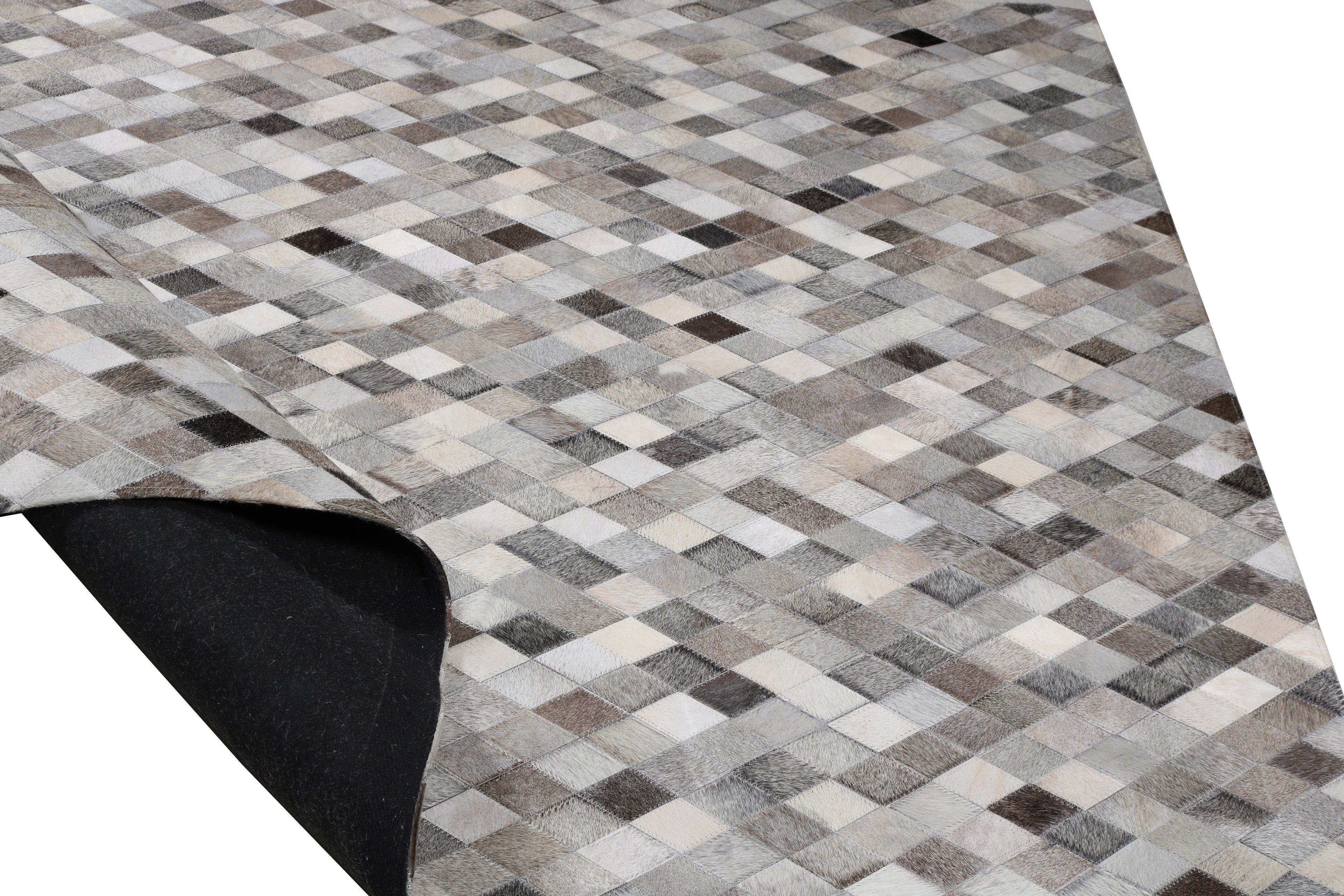 Geometric Cowhide Patchwork Rug – Brown & Cream Diamond Pattern - Patchwork PCH224