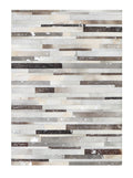 Geometric Striped Cowhide Patchwork Rug – Silver Cream Base with Earth-Tone Browns & Chrome Accents - Patchwork PCH223