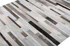 Geometric Striped Cowhide Patchwork Rug – Silver Cream Base with Earth-Tone Browns & Chrome Accents - Patchwork PCH223