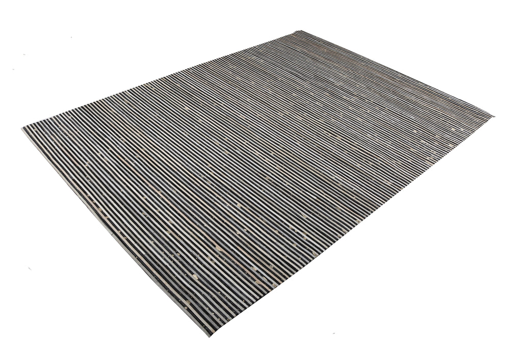 Cream & Black Geometric Cowhide Rug – Striped Patchwork with Gold Accents - Patchwork PCH222