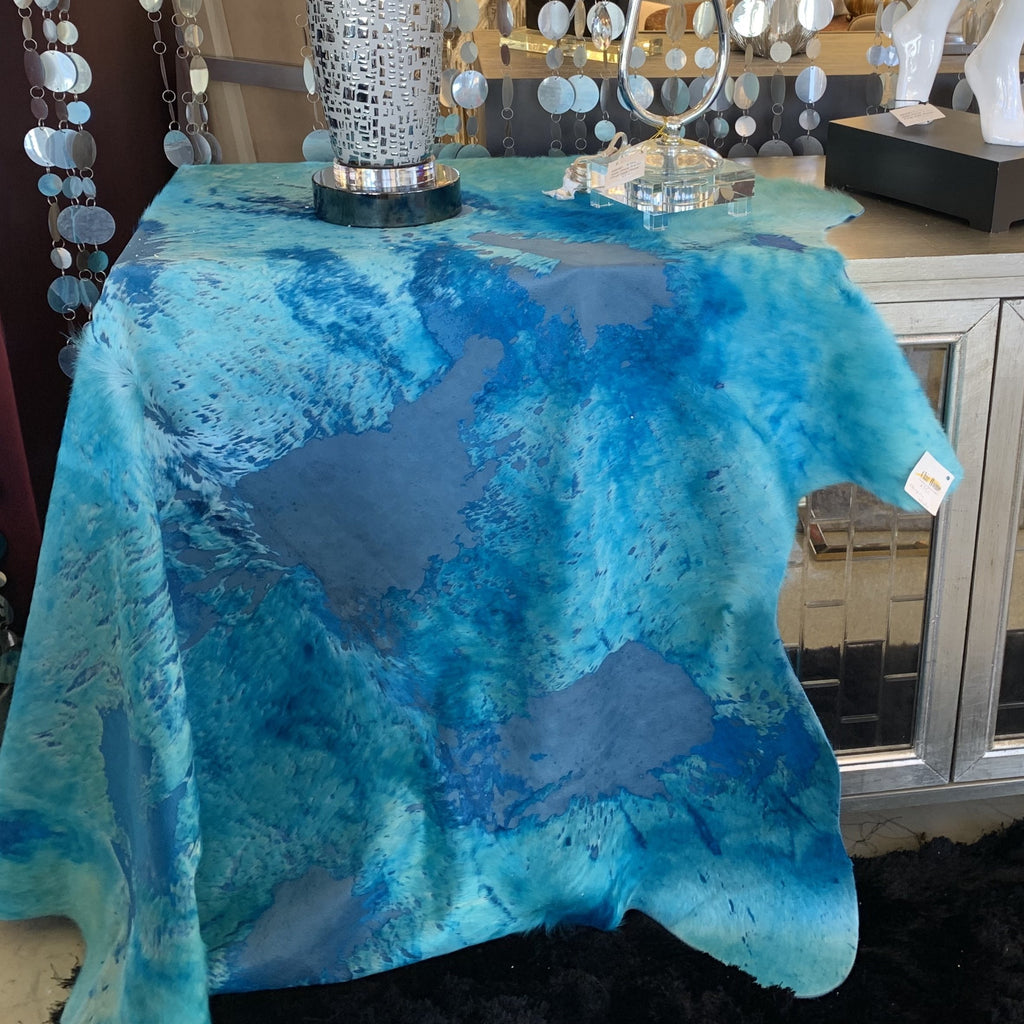 Real Leather Cowhide Distressed Aqua Blue