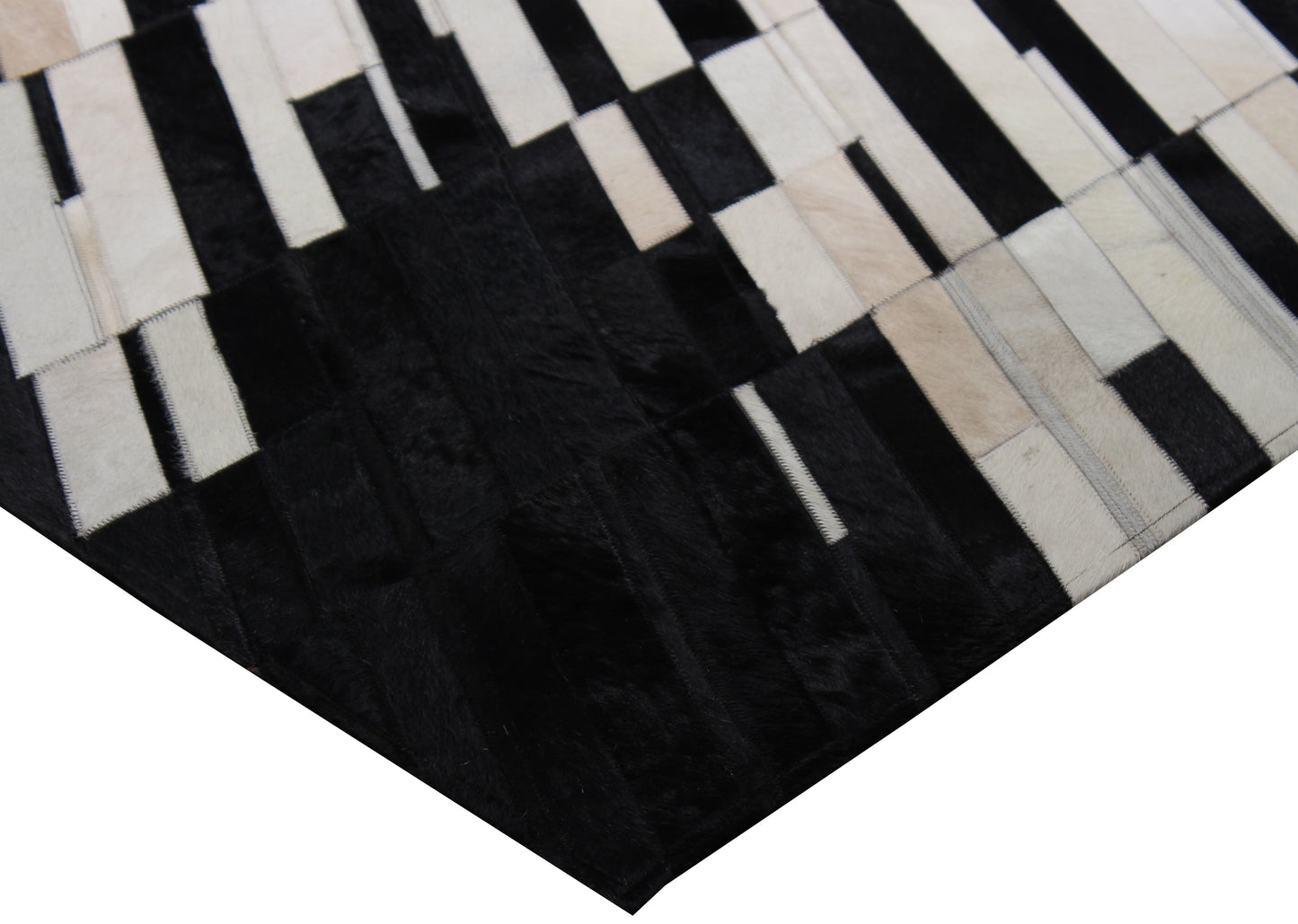 Handmade Black/White Patchwork Cowhide Area Rug