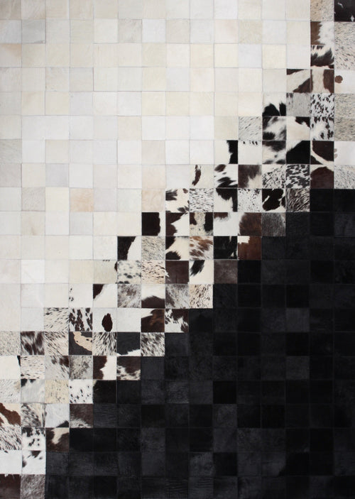 Handmade Black/White Checkers  Patchwork Cowhide Area Rug PCH208