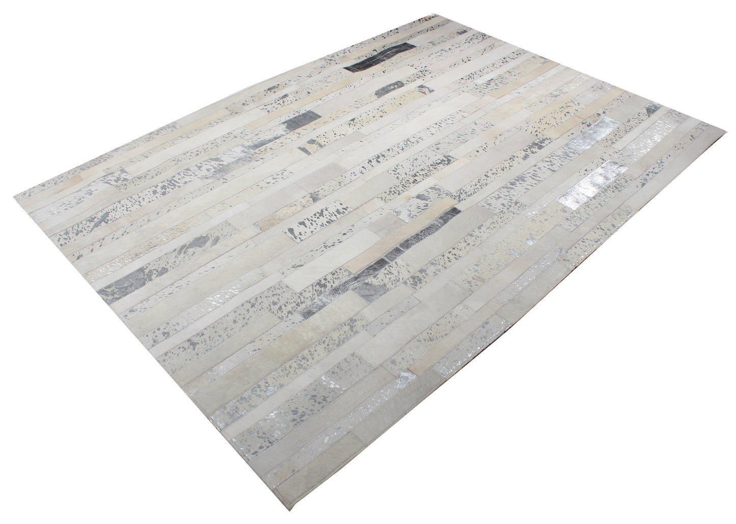 Handmade White Metallic Patchwork Cowhide Area Rug PCH200