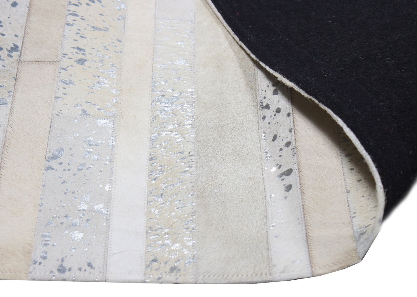 Handmade White Metallic Patchwork Cowhide Area Rug PCH200