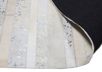 Handmade White Metallic Patchwork Cowhide Area Rug PCH200