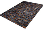 Handmade Brick Blue/Brown Design  Patchwork Cowhide Area Rug PCH209