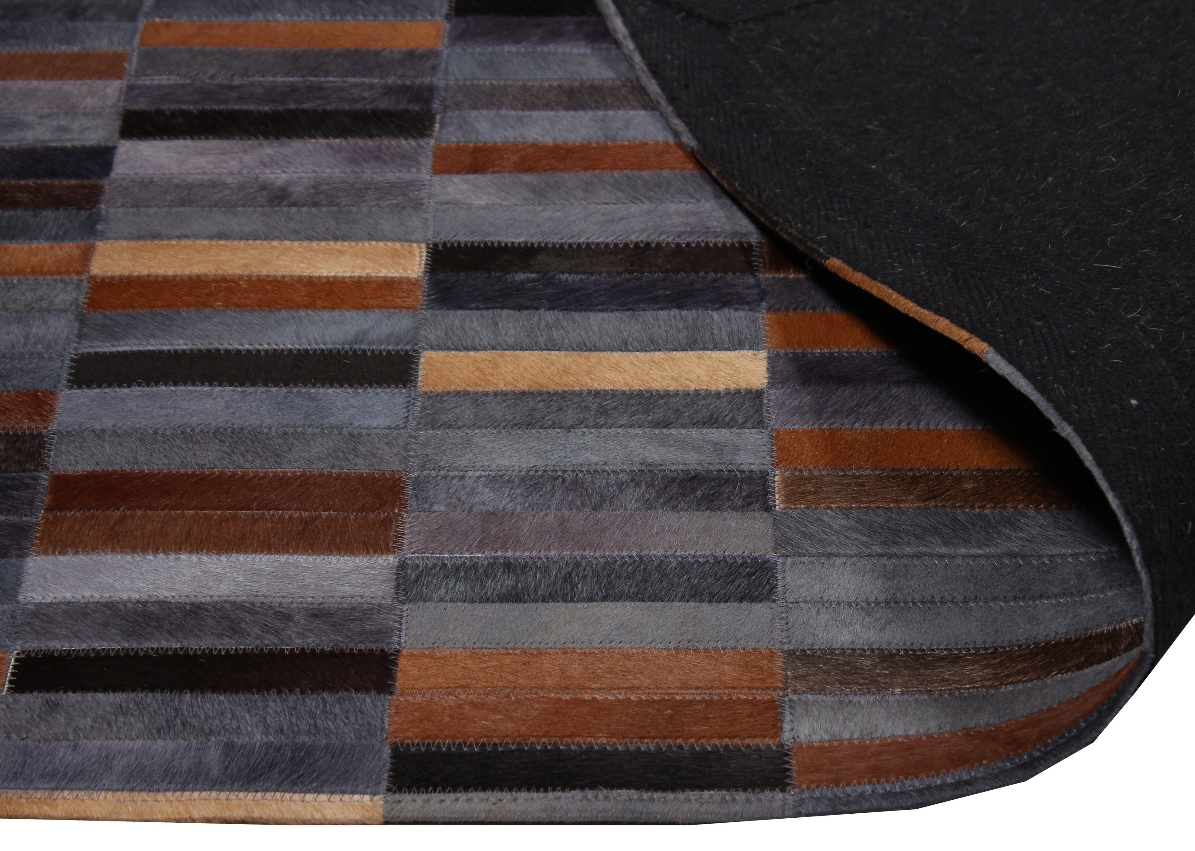 Handmade Brick Blue/Brown Design  Patchwork Cowhide Area Rug PCH209