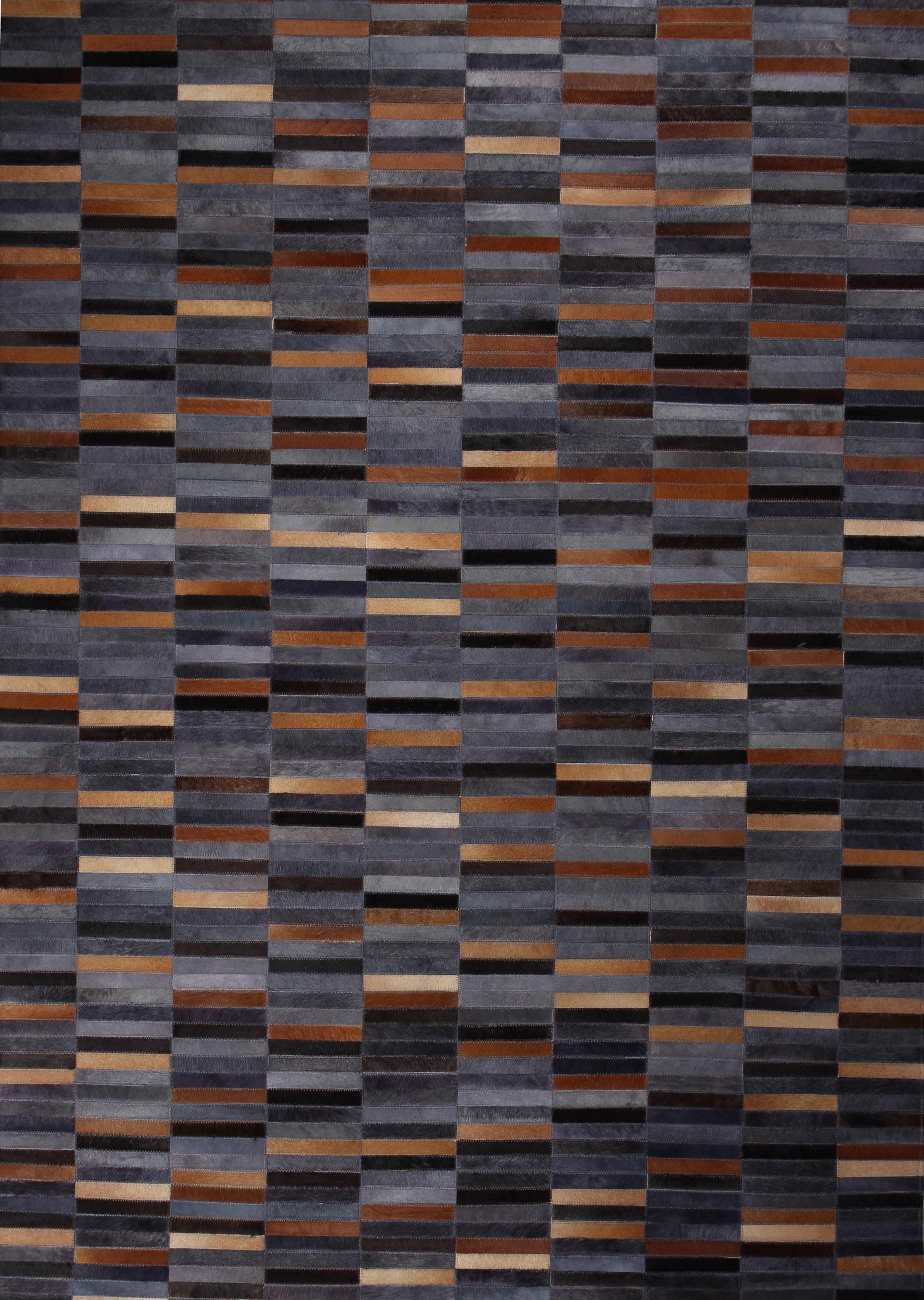 Handmade Brick Blue/Brown Design  Patchwork Cowhide Area Rug PCH209