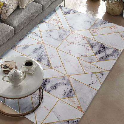 White Marble Multicolor Triangle Abstract Soft Fluffy Cozy Comfortable Print Design Area Rug/ Carpet