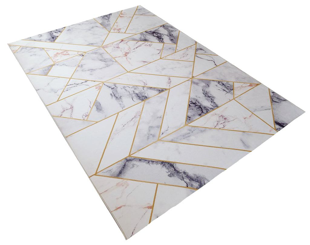 White Marble Multicolor Triangle Abstract Soft Fluffy Cozy Comfortable Print Design Area Rug/ Carpet