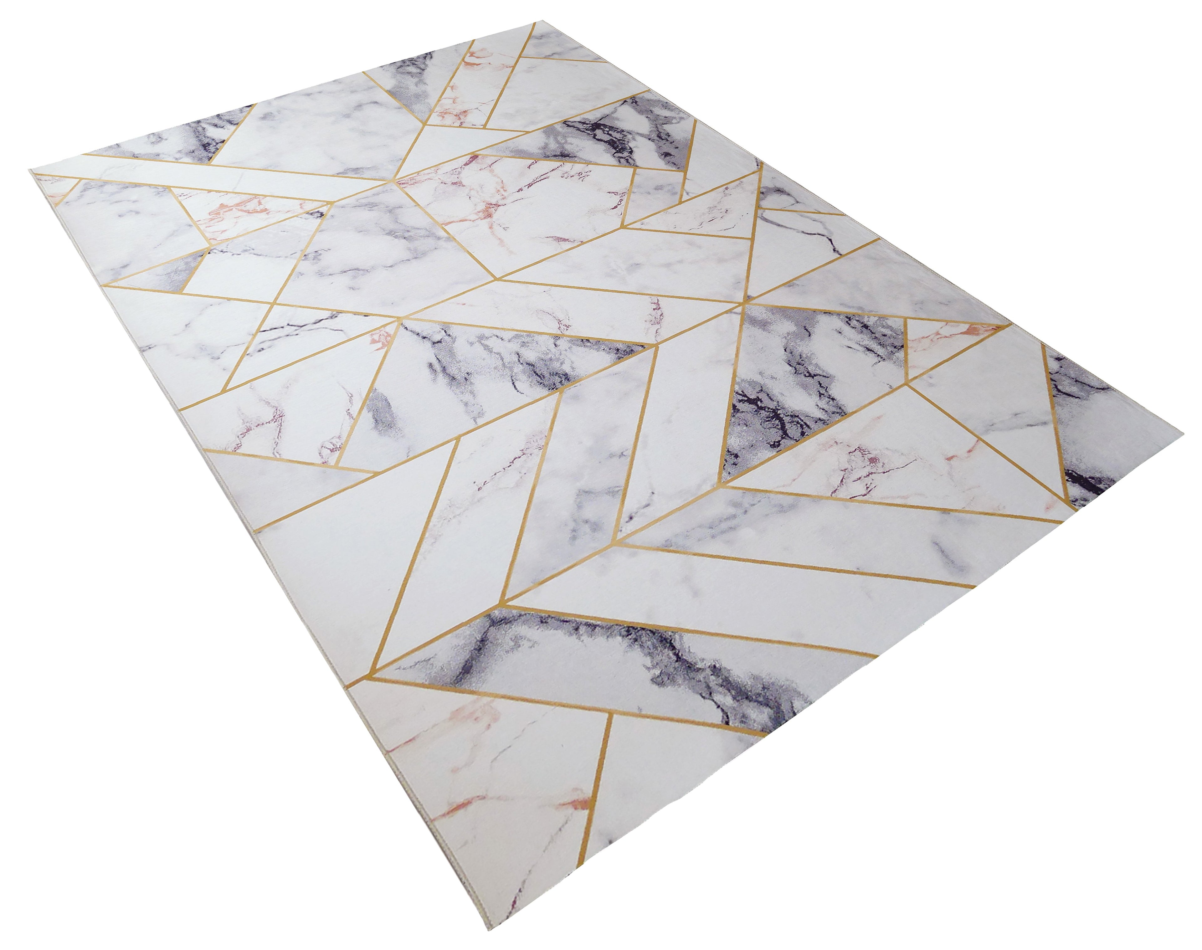White Marble Multicolor Triangle Abstract Soft Fluffy Cozy Comfortable Print Design Area Rug/ Carpet