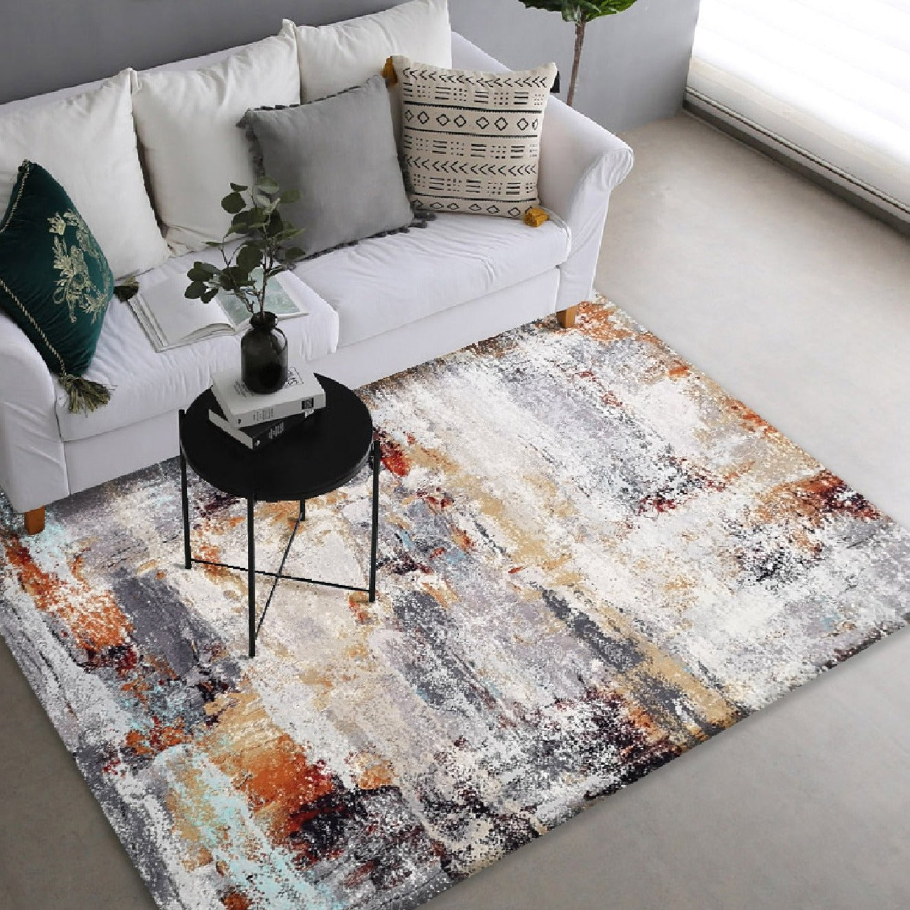 Brown Gray White Cozy Marble Comfortable Multicolor Abstract Soft Fluffy Print Design Area Rug/ Carpet