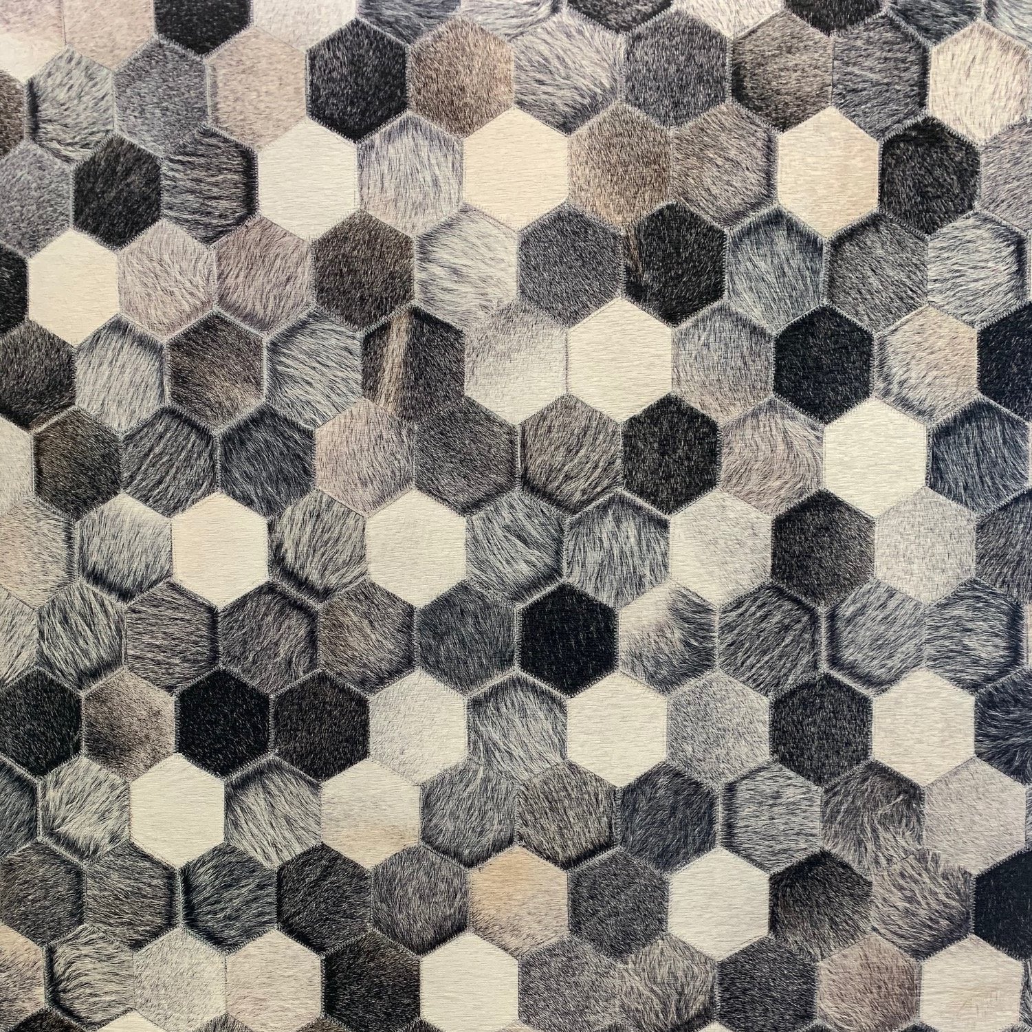 Vegan Geometric Gray Black Faux Hide/Cowhide Area Rug/Carpet
