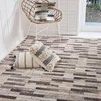 Vegan Patchwork Beige Brick Print Faux Hide/Cowhide Area Rug/Carpet