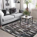Vegan Patchwork Gray Black Brick Faux Hide/Cowhide Area Rug/Carpet