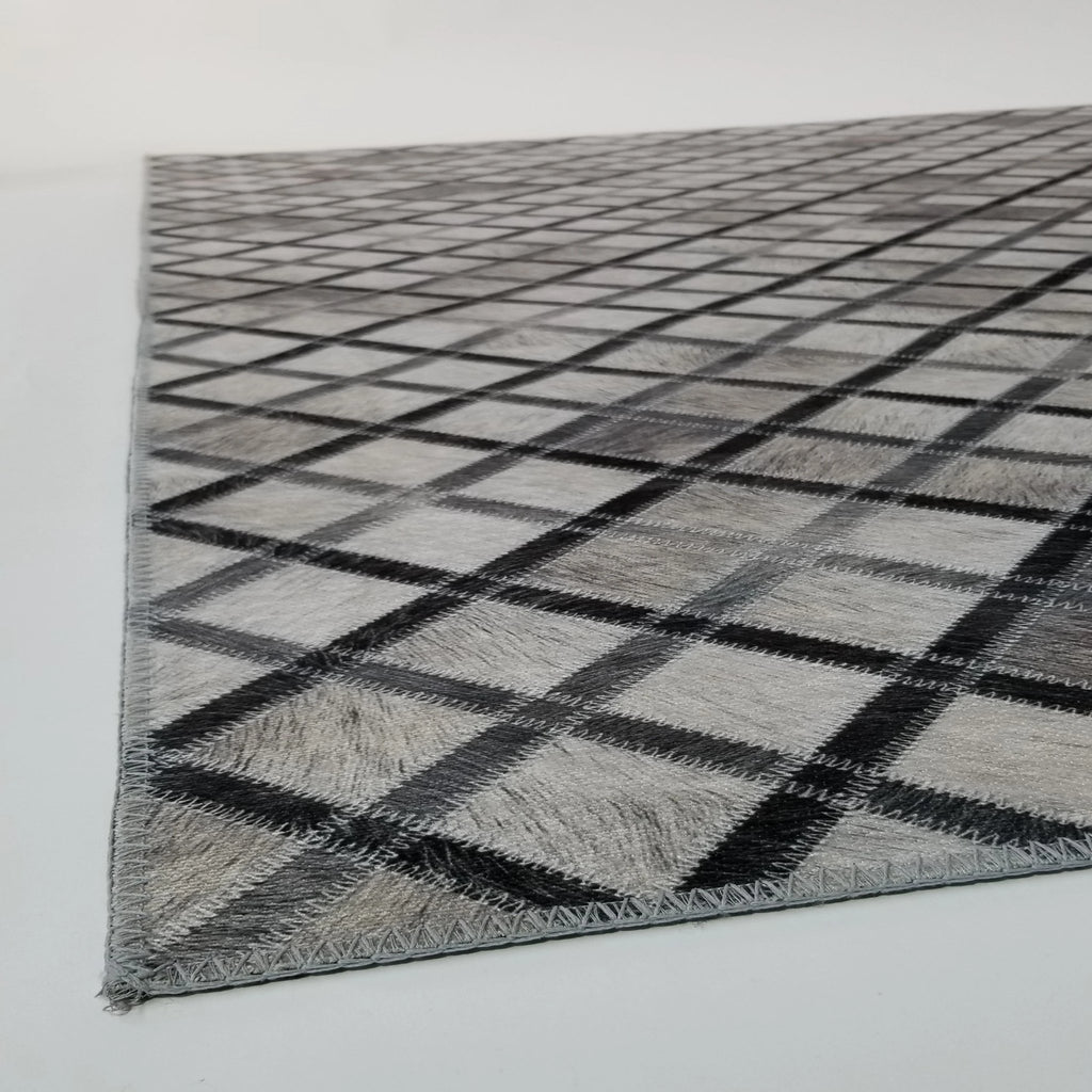 Vegan Diamond Patchwork Gray Black Faux Hide/Cowhide Area Rug/Carpet