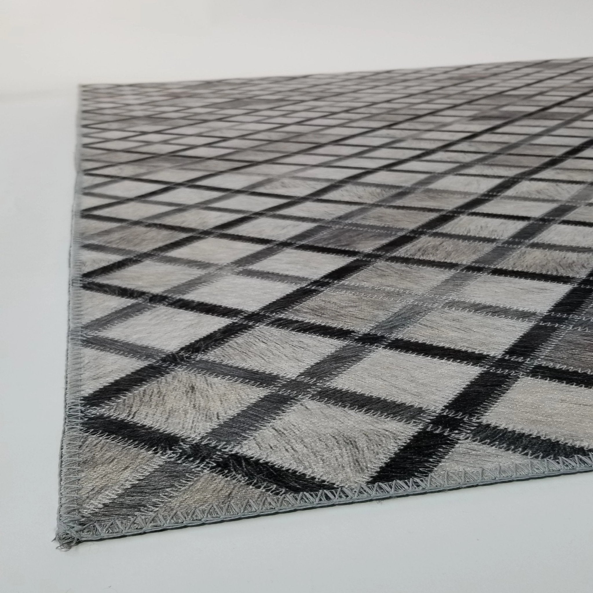 Vegan Diamond Patchwork Gray Black Faux Hide/Cowhide Area Rug/Carpet
