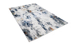 Cream Abstract Rug with Silver, Charcoal, Black, Red-Brown, Mustard, Ocean Blue & Green Accents.