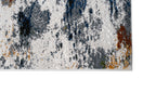 Cream Abstract Rug with Silver, Charcoal, Black, Red-Brown, Mustard, Ocean Blue & Green Accents.