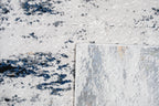 Cream Abstract Rug with Silver, Charcoal, Black, Red-Brown, Mustard, Ocean Blue & Green Accents.