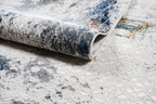 Cream Abstract Rug with Silver, Charcoal, Black, Red-Brown, Mustard, Ocean Blue & Green Accents.