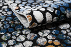 Abstract Spotted Rug – Black with Silver, Charcoal, Red-Brown, Mustard, Green, and Deep Blue Highlights.