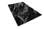 Modern Black Abstract Rug with Silver, Mustard, Red-Brown, Green & Ocean Blue Marbling.