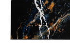 Modern Black Abstract Rug with Silver, Mustard, Red-Brown, Green & Ocean Blue Marbling.
