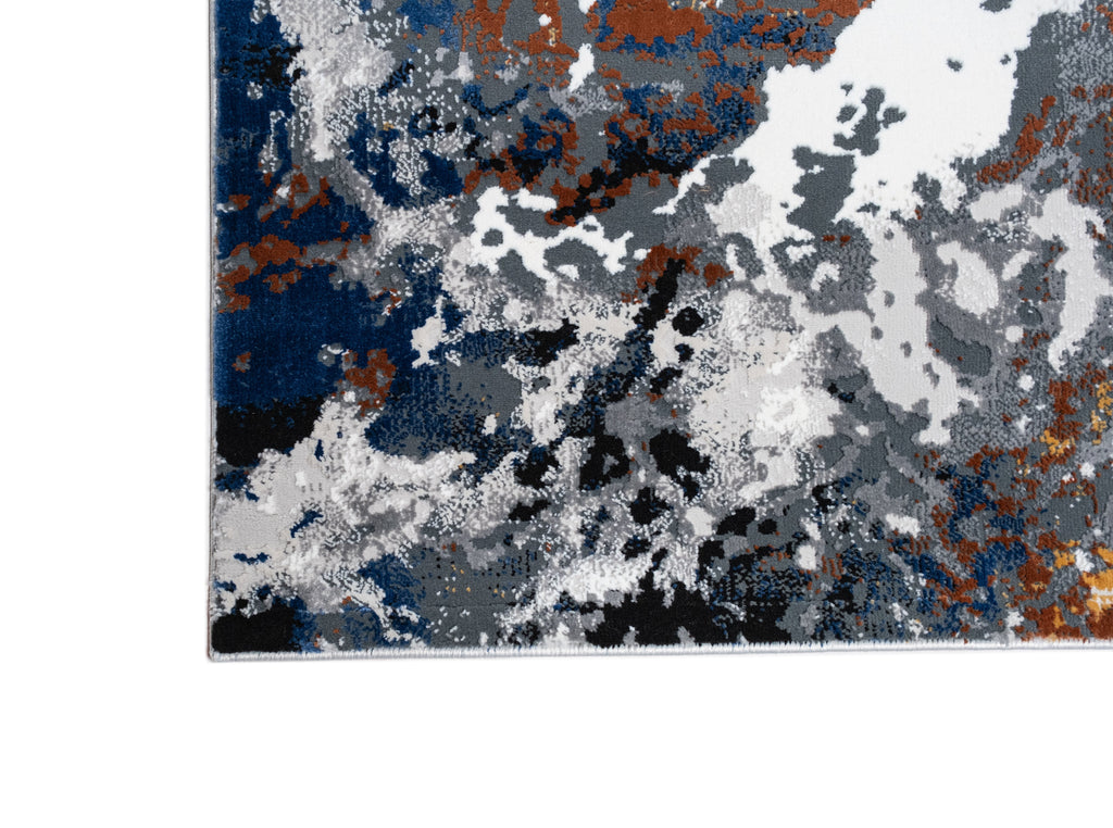 Grey Marble Abstract Rug with Red-Brown, Tan, Cream & Ocean Blue Accents and hits of Black.