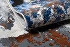 Grey Marble Abstract Rug with Red-Brown, Tan, Cream & Ocean Blue Accents and hits of Black.
