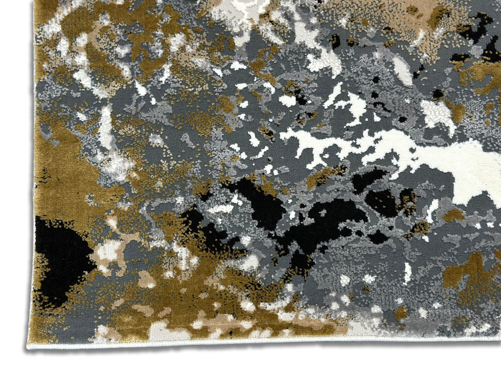 Abstract Grey Marble Rug Featuring Tan, Beige, Cream White & Black Notes – Soft Touch.