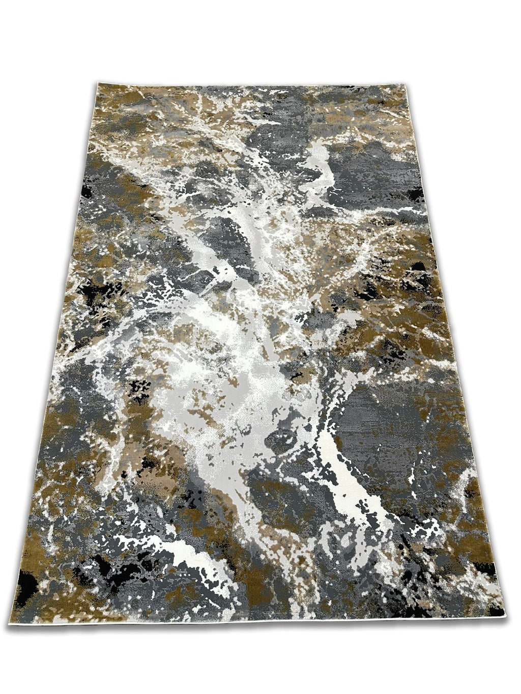Abstract Grey Marble Rug Featuring Tan, Beige, Cream White & Black Notes – Soft Touch.